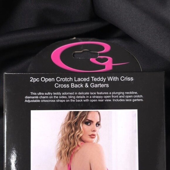 G World Intimates OH2402 Raspberry Rose Lace Teddy Open Crotch One Size Lingerie - Picture 6 of 8